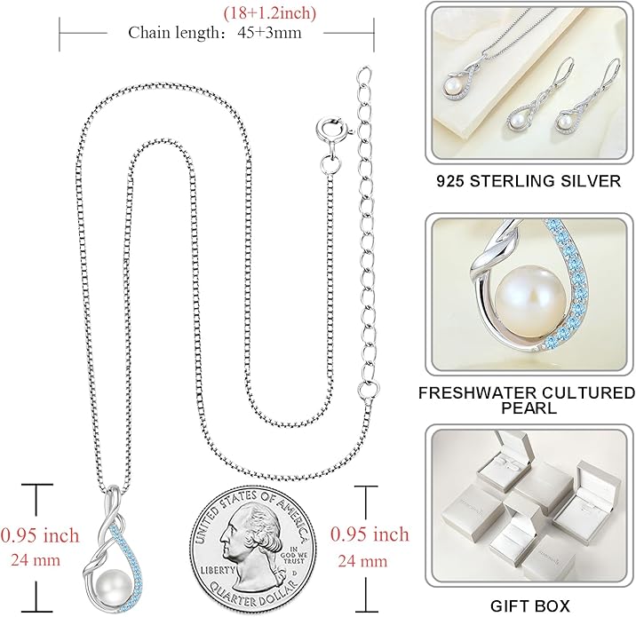 STARCHENIE Freshwater Cultured Pearl Necklace for Women 925 Sterling Silver Infinity Birthstones Pendant Birthday Anniversary Jewelry