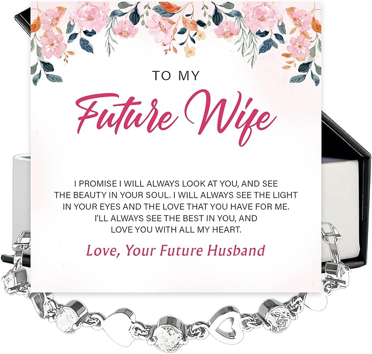 To My Future Wife Crystal Heart Bracelet Gift From Future Husband, Beautiful Jewelry Birthday, Christmas, Valentine’s Day, Bracelet For Her With Heartfelt Message & Elegant Box