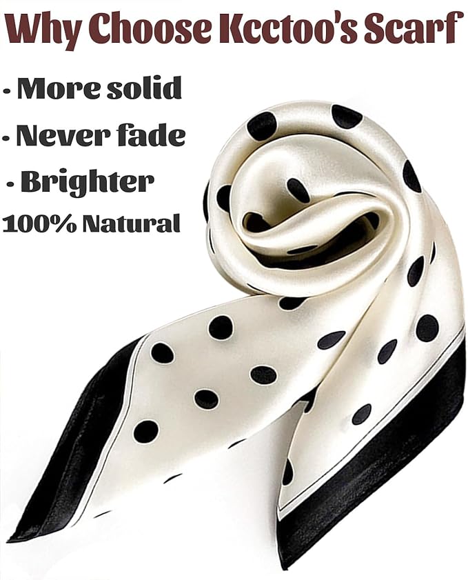 kcctoo 27.5" Mulberry Silk Feeling Head Scarf Women's Fashion Square Neck Satin Scarfs for Bag Hair Scarves Gift