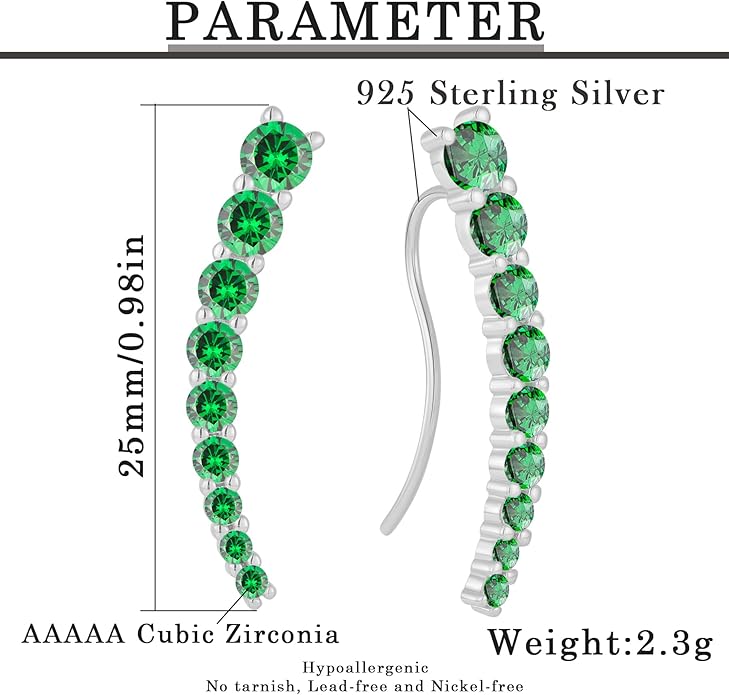 Climber Earrings for Women 925 Sterling Silver Ear Crawler Earrings White/Yellow/Rose Gold Plated Cubic Zirconia Earrings Jewelry