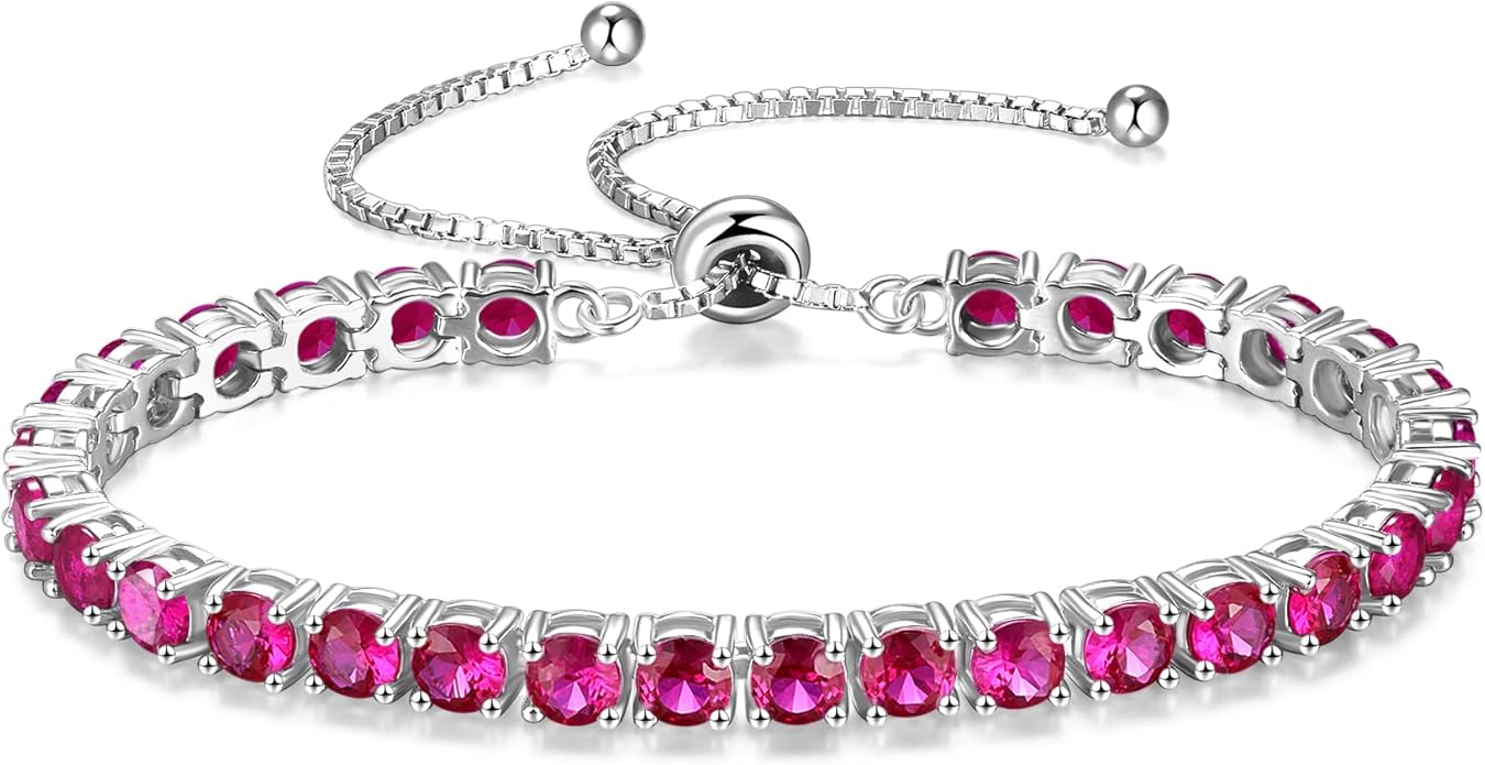 FANCIME Birthstone Bracelet Jewelry for Women Sterling Silver Tennis Bracelet Classic Bolo Adjustable Chain Fine Jewelry Anniversary Birthday Gifts for Women Mom Wife Her