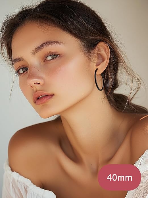 FOCALOOK 14K Gold Plated Lightweight Large Hoops| 2mm Thin Hoop Earrings for Women 30/40/50/70/100mm