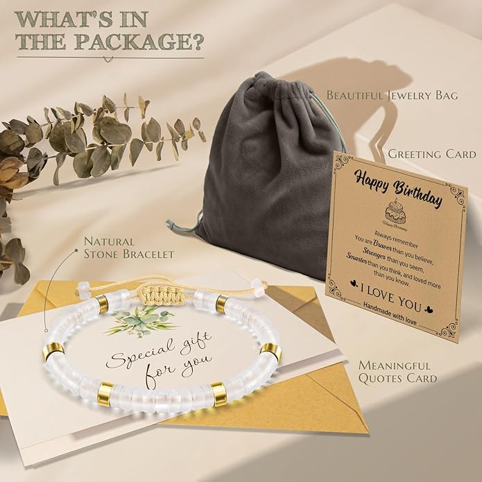 30th 40th 50th 60th 70th 80th Birthday Gifts for Women, Natural Stone Bracelet Birthday Gifts for Mom Daughter Grandma Sister Friends Coworker