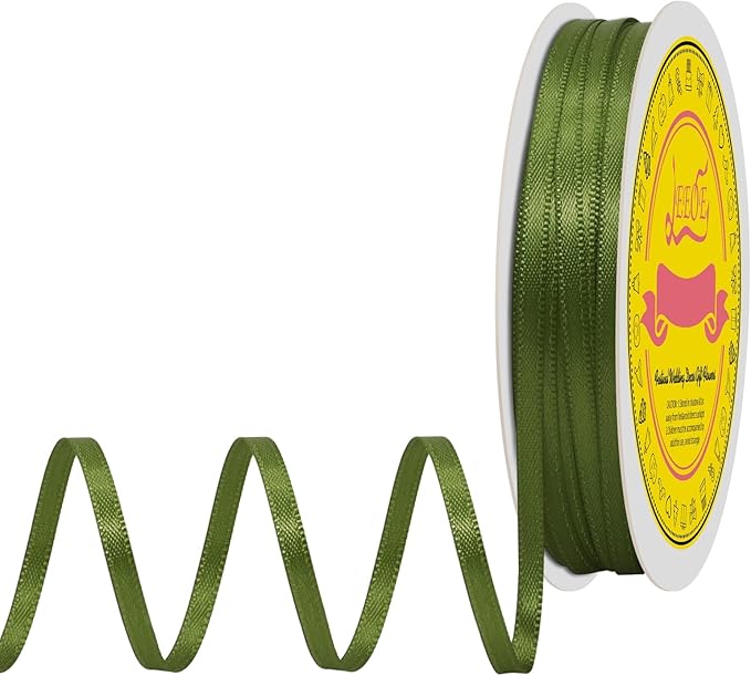 LEEQE Double Face Spring Moss Satin Thin Ribbon 1/8 inch X 50 Yards Polyester Spring Moss Ribbon for Gift Wrapping Very Suitable for Weddings Party Hair Bow Invitation Decorations and More