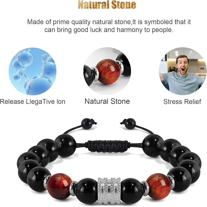 Hamoery Bracelets for Men Natural Tiger Eye Stone Beads Braided Rope Bracelet Gift for Dad Husband