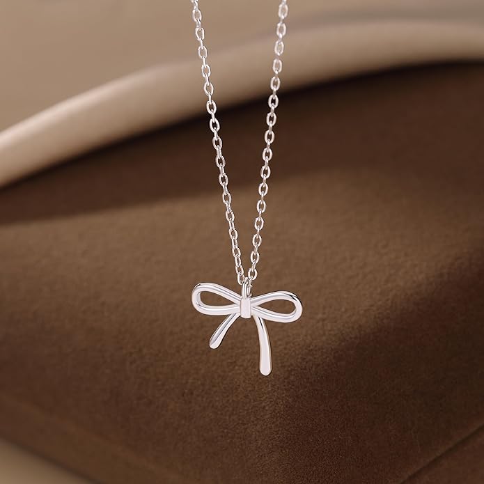 SLUYNZ Solid 925 Sterling Silver Bow Choker Necklace for Women Teens Simple Bowknot Pendant Necklace