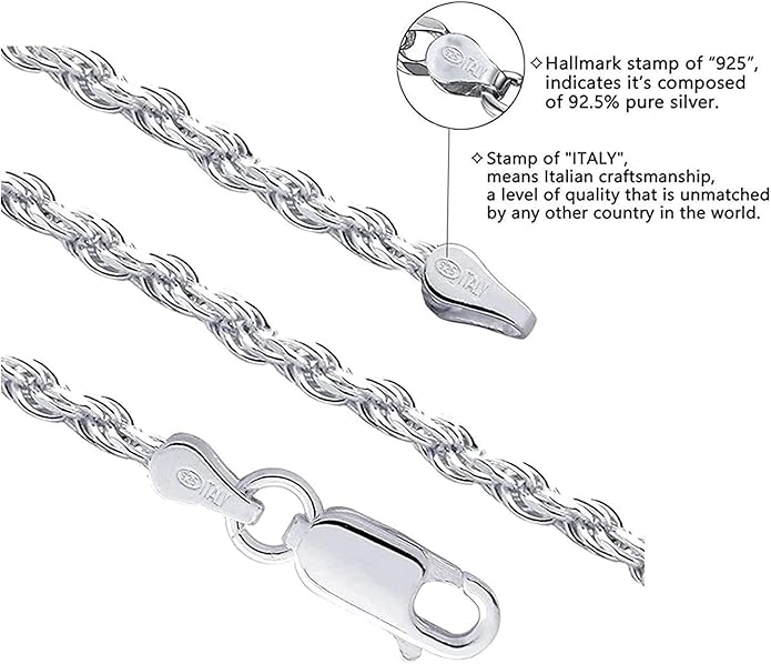 Savlano 925 Sterling Silver Solid Italian Figaro, Rope,Herringbone, Curb, Ball Bead, Snake, Mariner Chain Anklet for Women, Comes in 0.8mm - 5mm With Gift Box