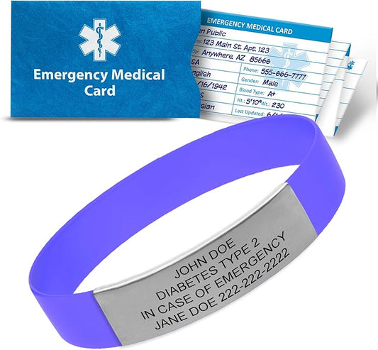 Personalized Medical Alert Bracelet for Men & Women – Custom Engraved Waterproof Silicone Wristband with Stainless Steel ID Plate – Medical ID Bracelet for Allergies, Conditions, ICE Info & Emergency Card