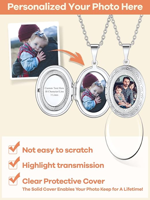 Supcare Locket Necklace That Holds Pictures-Engraved Photo Pendant Custom Jewellery Gifts for Men Women (with Jewellery Gift Box)