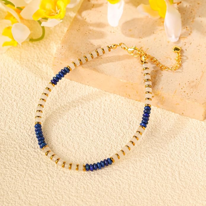 XIJIN Natural Stone Beaded Anklets for Women Handmade Beach Boho Turquoise Beads Ankle Bracelet Jewelry Gift for Her