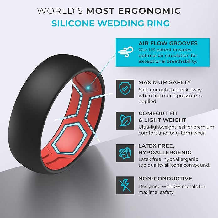 ThunderFit Silicone Rings for Him and Her, Rubber Wedding Engagement Bands Unisex, 1.8mm Thick in 4mm & 8mm Widths