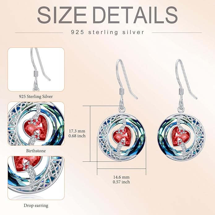 TOUPOP Birthstone Earrings for Women 925 Sterling Silver Moon and Star Dangle Earrings with Blue Crystal BirthdayJewelry Christmas Gifts for Women