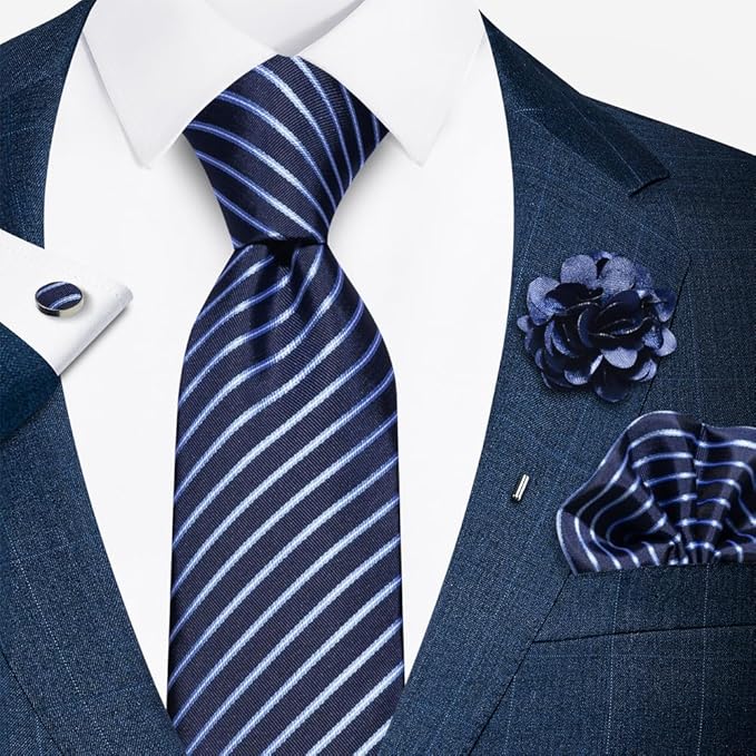 joy alice Ties Set Men Mixed Color Necktie Handkerchief Cufflinks Brooch 3.15 Formal