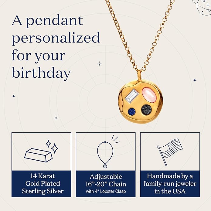 Birthdate 14k Gold Necklace for Women - 16-20in Adjustable 14 Karat Gold Chain with Lobster Clasp - Cadenas de Oro 14k Puro Para Mujer, Ladies Jewelry Birthstone