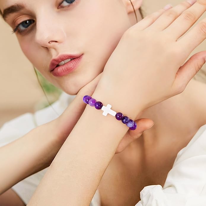 VIBILIA Cross Beaded Bracelets for Women, Inspirational Natural Heart Religious Bracelets for Women, Birthday Christian Gifts for Women on Thanksgiving Christmas Gifts