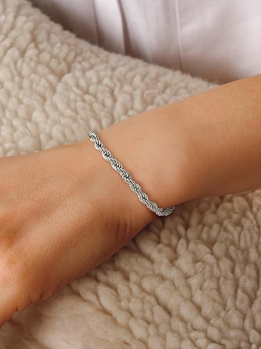 U7 Link Bracelets for Men, Cuban Link/Rope/Watch Band Solid Bracelet, Silver Black Gold Color Wrist Bracelet 3/6/9/12/15mm Width, 6.5/7.5/8.3 Inch Length, Hand Chain Jewelry for Mens Women