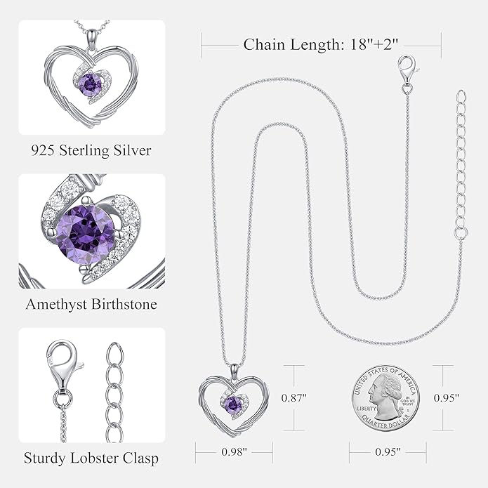 G&GEMSJEW 18K Gold Heart Birthstone Necklaces for Women, S925 Sterling Silver Jewelry Birthday Gifts for Women Wife Girlfriend Mom, Anniversary Christmas Valentines Gifts