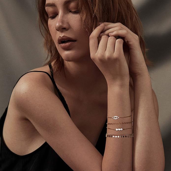 LOYATA Chain Bracelet Gold Link 14K Gold Plated Dainty Pearl Bracelet Simple Jewelry Gift for Women