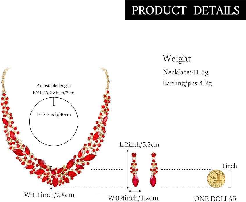 BriLove Women's Wedding Bridal Austrian Crystal Marquise Cluster Collar Necklace Dangle Earrings Set