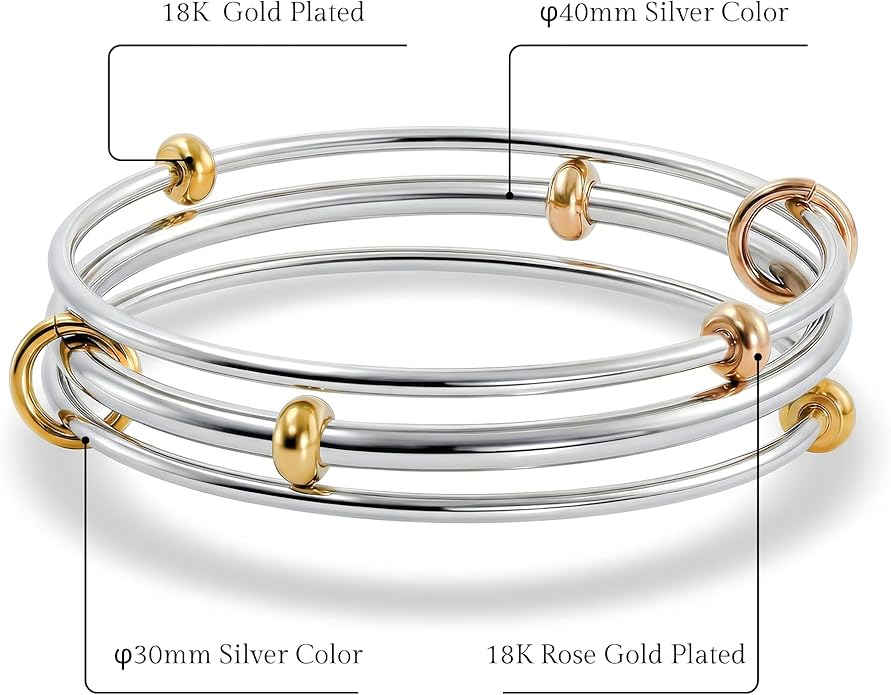 Musishiyu Gold Bracelets for Women Stacking Bangle - 18K Mixed Metal Tri-Color Rolling Interlocking Bands, Cubic Zirconia Fidget Anxiety Jewelry, Valentine's Galentine's Day Gifts (Love, Loyalty, Friendship)
