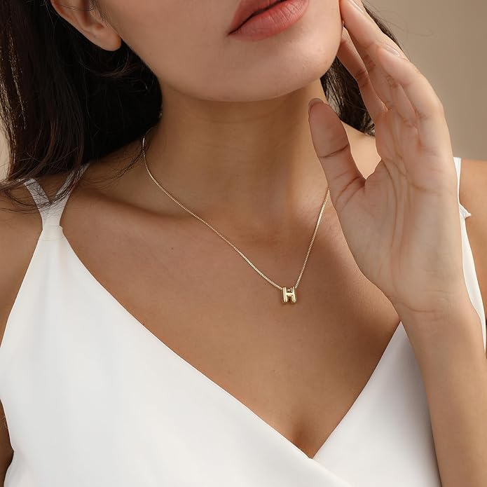 Bubble Gold Letter Necklace for Women, 14k Gold Plated Balloon Initial Necklace, Dainty Gold Necklace for Women, Personalized Bubble Pendant Name Necklace, Fashion Accessories Trendy Jewelry