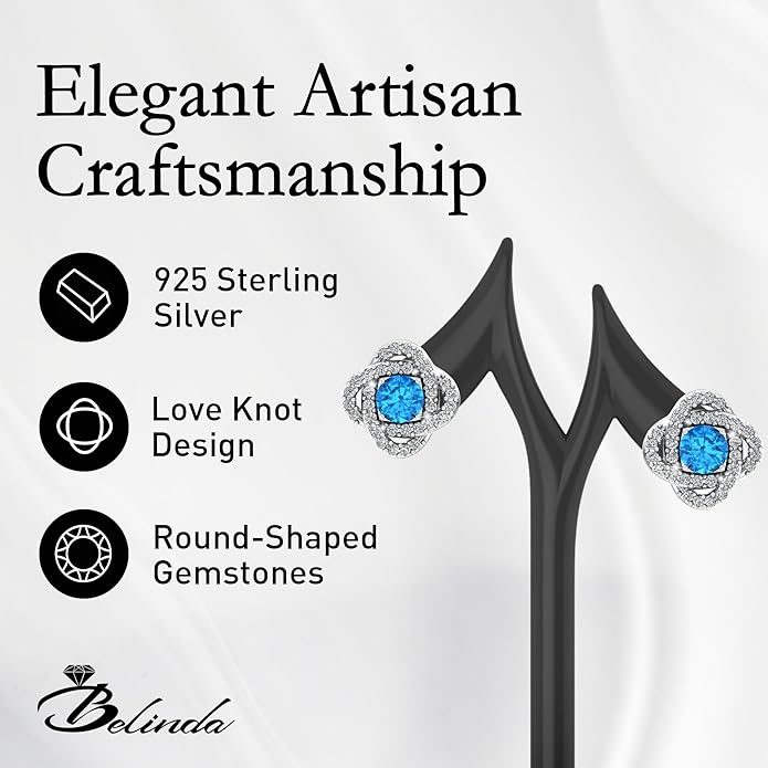 Women 925 Sterling Silver Cute Love Knot Sparkling Gemstone Push Back Stud Earrings Hanging Pendant Necklace Beautiful Fine Jewelry Accessory Set, 1.65 Carat