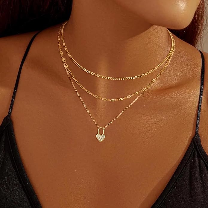 Gold Necklace for Women 14K Gold Plated Layered Necklaces Dainty Pendant Necklace Cute Stack Necklaces Set Fashion Jewelry Gift for Her