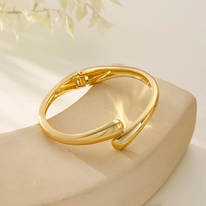 Bangle Bracelets for Women | 14K Gold Plated Trendy Wide Bracelets | Hinged Arm Cuff Bangles Chunky Bracelet for Women