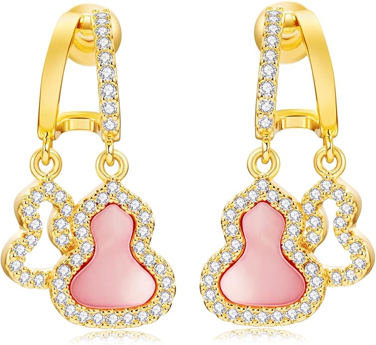18K Gold Plated Small Dangle Earrings for Women Pink Mother of Pearl Double Hoops Hypoallergenic Sterling Silver Lightweight drop Earrings