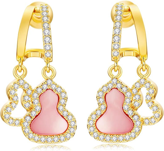 18K Gold Plated Small Dangle Earrings for Women Pink Mother of Pearl Double Hoops Hypoallergenic Sterling Silver Lightweight drop Earrings