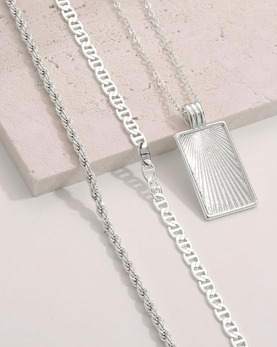 Layered Gold Silver Necklace for Women Non Tarnish,Dainty Choker Statement Chunky Necklace Stack Charm Pendant Chain Necklace Set 14K Gold Plated Long Stacked Womens Necklaces Trendy Jewelry Gift