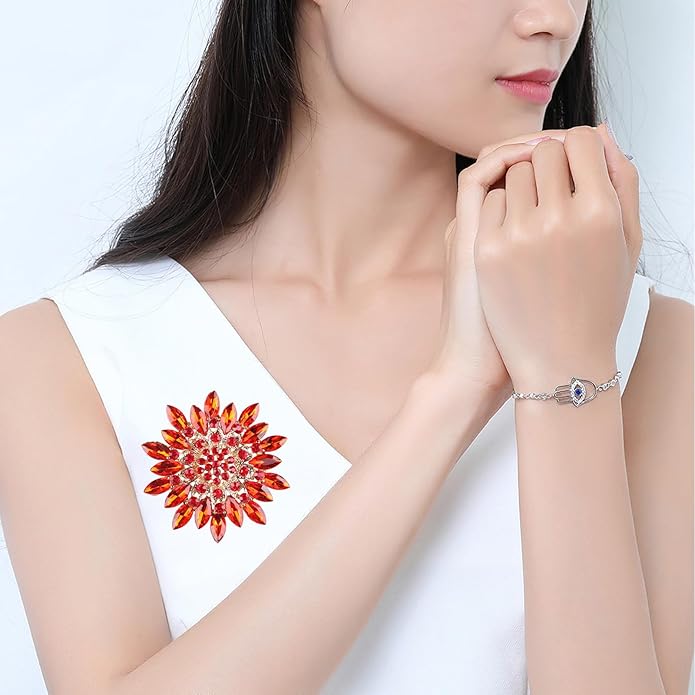 Rhinestone Sunflower Brooch Pin Red Pink Flower Brooch Stylish Crystal Brooch Elegant Clothing Hat Bag Accessories Jewerly for Women