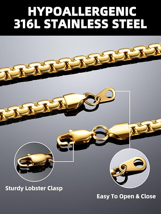 Bestyle 18K Gold Plated/Silver/Black Chain for Men, Hypoallergenic 2/4/6/8mm Stainless Steel Flat Link Chain Necklace for Men & Women Hip Hop Jewelry, 14-30"