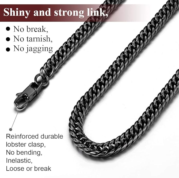 FindChic Men Curb Chain Necklace 18K Gold Plated/Stainless Steel/Black Chunky Double Tight Cuban Link Hip Hop Neck Chains for Men Boys 3.5MM/5MM/6MM/7MM/9MM/12MM 14''-30'' 8 Length Options (Send Gift Box)