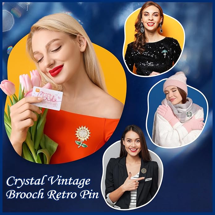 Junkin 12 Pcs Women Brooches Bulk Set Rhinestone Pin Crystal Vintage Christmas Brooch Retro Pin Gifts for Women Girls