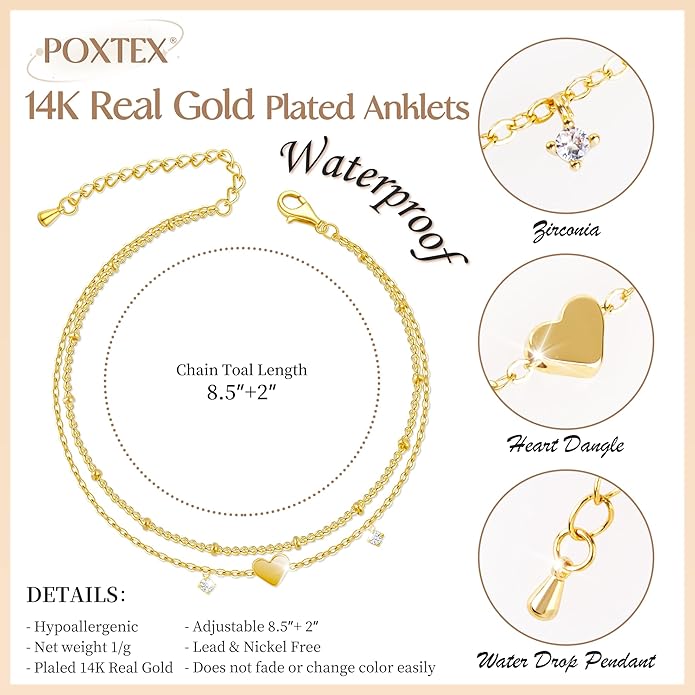 Sterling Silver Anklet Bracelets for Women Waterproof, 925 Sliver Plated CZ & Heart Charm Dainty Layer Anklets for Women Trendy, Simple Chain Anklets Set Gifts for Women, Jewelry Gifts for Her Women Mom Wife Girlfriend
