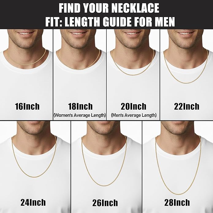 Fiusem Wheat Chains for Men and Women, 2/2.5/3/4/5mm Silver Tone/14K Gold Plated/Black Necklace Chain, Stainless Steel Mens Necklace 16-28 Inch