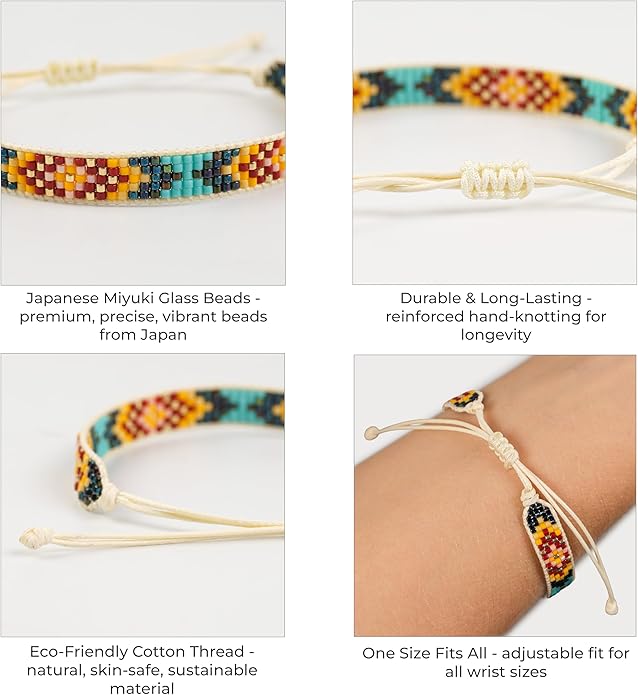 Handmade Beaded Bracelet – Adjustable Boho Friendship Wristband – Tribal Artisan Style in Red, White, and Multicolor Designs – 3 Unique Patterns
