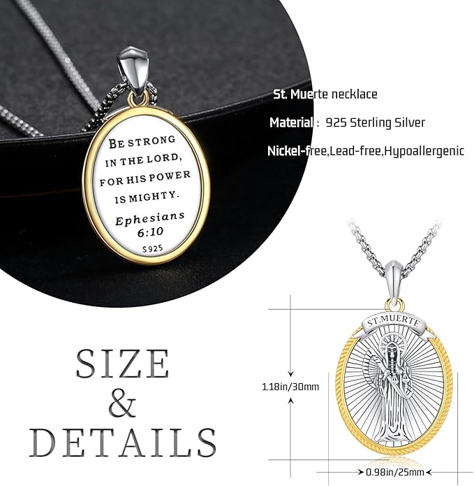 Taioiat Saint Necklace 925 Sterling Silver St Necklace Amulet Pendant Jewelry Religious Gift for Men Women