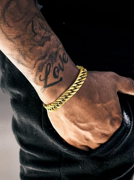 Richsteel Cuban Link Chain Bracelets 8/12/17mm Width Stainless Steel Chain Wrist Bracelets for Men, 7.4/8.2/9 Inch Length Classic Jewelry for Christmas/Valentine's Day/Birthday