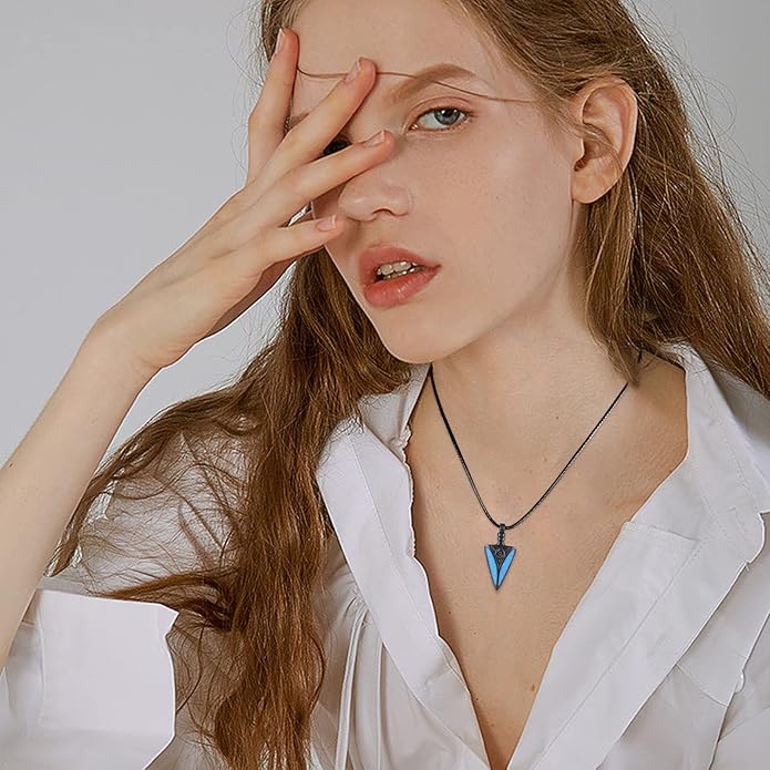 PCTJYFU Arrowhead Necklace 925 Sterling Silver for Women Men Pendant with Blue Opal/Abalone Shell/Turquoise Black Gold Plating Protective Symbol Jewelry Adjustable Chain Gift for Him Her