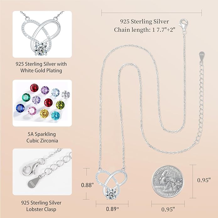 Infinity Necklace for Women, 925 Sterling Silver Heart Necklace with 5A Zircon, White Gold Plated Adjustable Chain, Gift for Valentine's Day, Birthday, Anniversary for Wife, Girlfriend, Mom