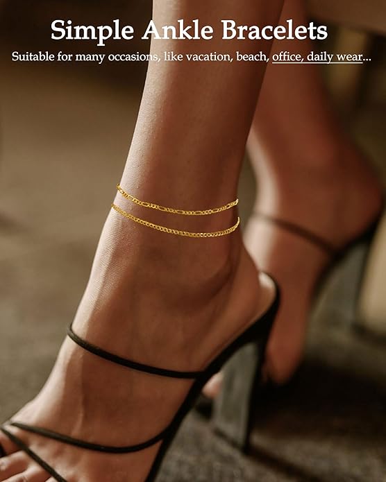 FUNEIA Gold Silver Ankle Bracelets for Women Waterproof 14K Gold Plated Anklets for Women Non Tarnish Dainty Layered Beaded Heart Anklet Set Summer Beach Foot Chain Jewelry Gifts Trendy Stuff