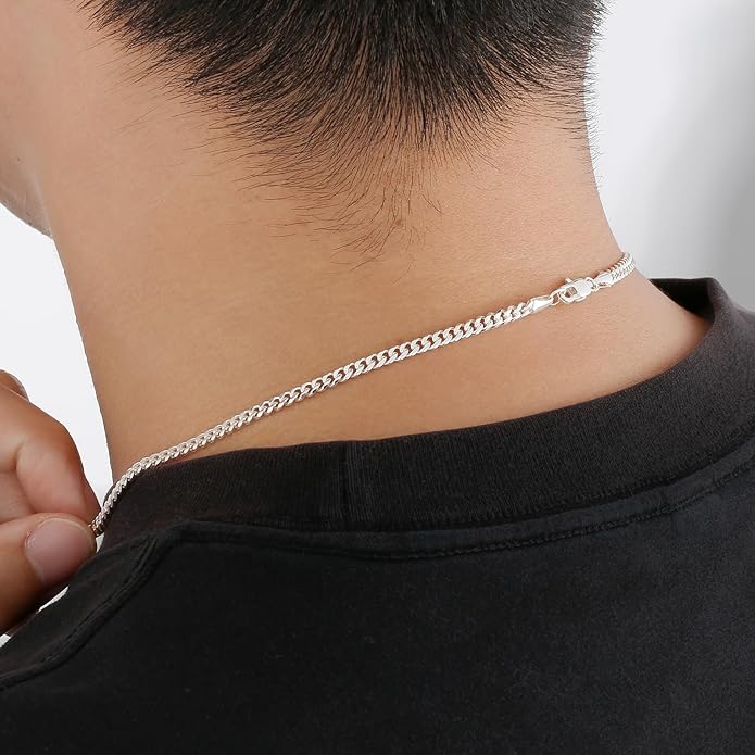 KRKC&CO Silver Cuban Link Chain for Men, Gift for Him Husband Dad, 925 Sterling / 24K Gold Plated and 316l Stainless Steel Base, 3/5mm Miami Necklace Jewelrys, Cadena de Plata