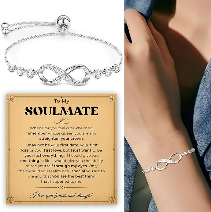 To My Soulmate Bracelet, Soulmate Bracelet For Women, Soulmate's Jewelry Gift From Boyfriend Husband Friend With Message Card And Box Meaning, Valentine Gifts For Her, Birthday Christmas Gifts