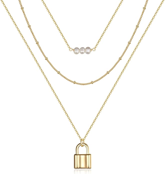 Turandoss Dainty Layered Choker Necklace, Handmade Y Pendant Necklace Multilayer Bar Disc Necklace Adjustable Layering Choker Necklaces for Women