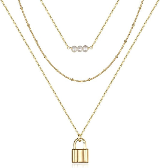 Turandoss Dainty Layered Choker Necklace, Handmade Y Pendant Necklace Multilayer Bar Disc Necklace Adjustable Layering Choker Necklaces for Women