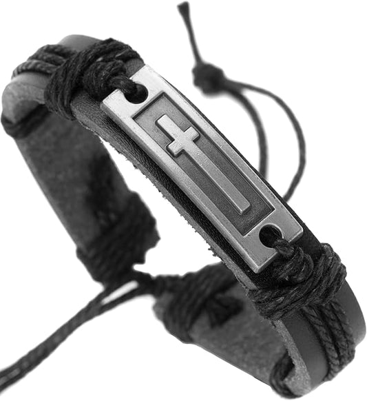 Leather Cross Bracelet for Teens or Men, Cool Christian Gift Ideas for Teenagers for Confirmation, Baptism, Christmas Stocking Stuffers