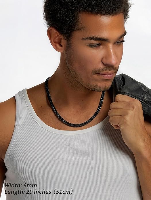 FindChic Cuban Link Chain for Men, 6/9/12mm Necklace Chain, Black/Gold Plated/Stainless Steel Necklace, Hypoallergenic & Tarnish-Proof Men's Jewelry Hip Hop Accessories, 18-30" Length Options