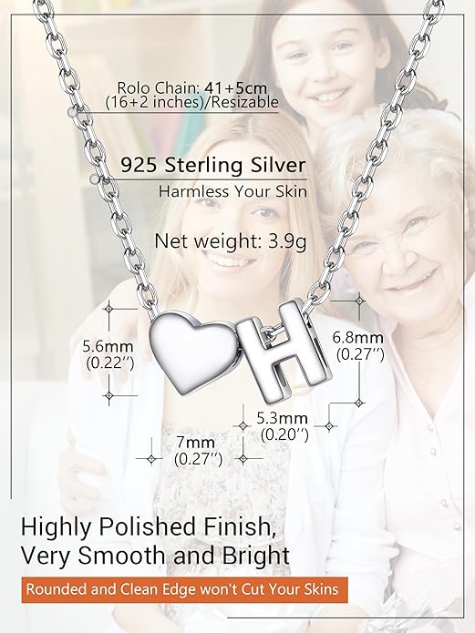 PROSILVER Initial Heart Necklace for Women, 925 Sterling Silver Tiny Heart Letter Necklace Siver, Gold Necklace, Come with Box